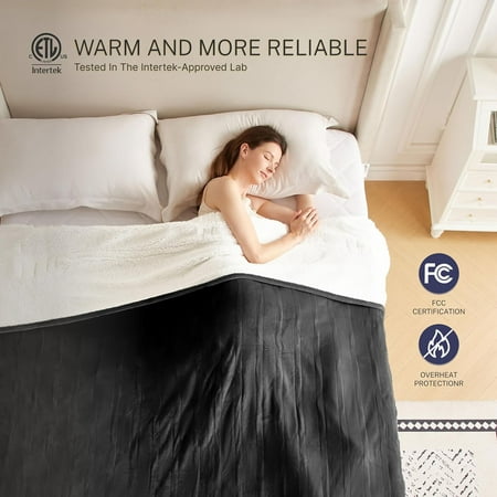 Electric Blanket Full 72"x84" Heated Electric Blankets 10 Heating Levels 12 Time Settings 8 Hours Auto Off Fast Heating and Overheat Protection ETL Certified Machine Washable,Black