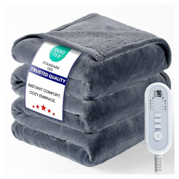 ELEKA Electric Heated Blanket Twin,72" x 84", 8 Heating Levels,10 H Timer,Gray