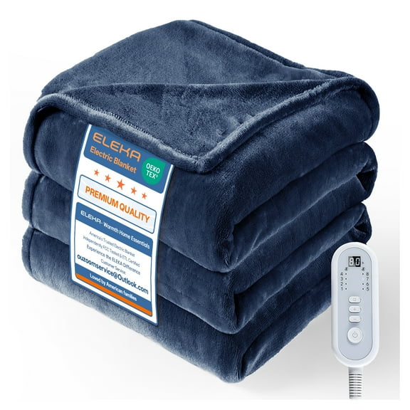 ELEKA Electric Heated Blanket Full Size，72" x 84"Heated Bed Blanket Full with 8 Heating Levels 10 Hours Auto Off Fast Heating ，Blue