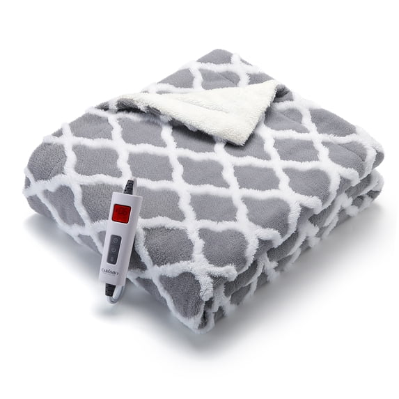Electric Blanket Full Size 72" x 84" Thick Tufted Sherpa Heated Blanket Full Size with 6 Heating Levels and 20 Time Models, Fast Heating Blanket, Gray
