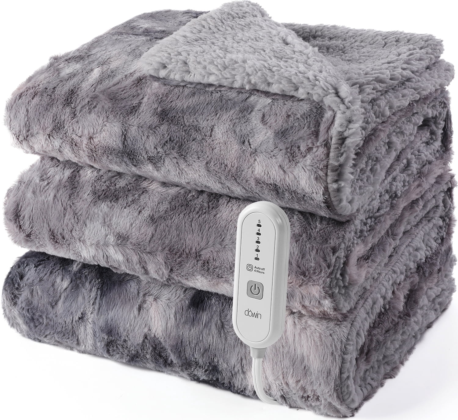 Dowin Electric Blanket Full Size 72"x84", Fast Heating Soft Faux Fur Heated Blanket, 5 Heat Settings & 10 Hrs Auto Off , Machine Washable, Over-Heat Protection,Home Office Use,Grey