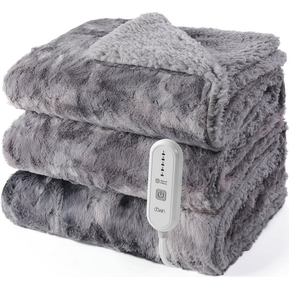 Dowin Electric Blanket Full Size 72"x84", Fast Heating Soft Faux Fur Heated Blanket, 5 Heat Settings & 10 Hrs Auto Off , Machine Washable, Over-Heat Protection,Home Office Use,Grey