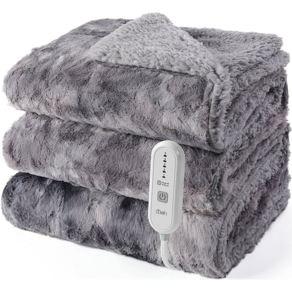 Dowin Electric Blanket Full Size 72"x84", Fast Heating Soft Faux Fur Heated Blanket, 5 Heat Settings & 10 Hrs Auto Off , Machine Washable, Over-Heat Protection,Home Office Use,Grey