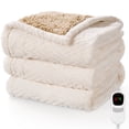 thumbnail image 1 of MARNUR Heated Blanket Extra Large Electric Throw 50"×72", Jacquard Faux Fur & Sherpa Heated Throw Blanket with 10 Heat Levels, 4H Timer, Machine Washable, White, 1 of 10