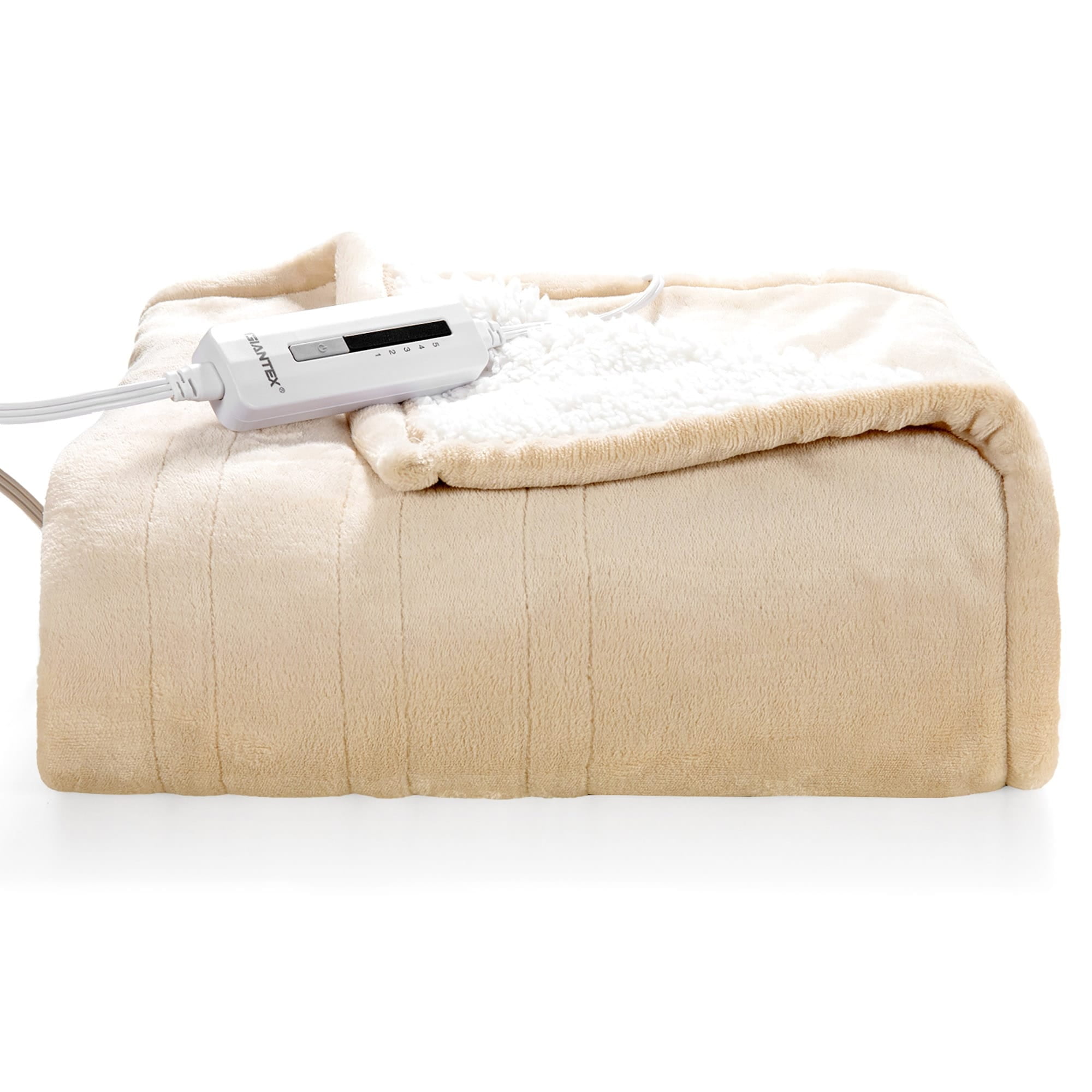 Full Size Beige Sherpa Reversible Heated Blanket