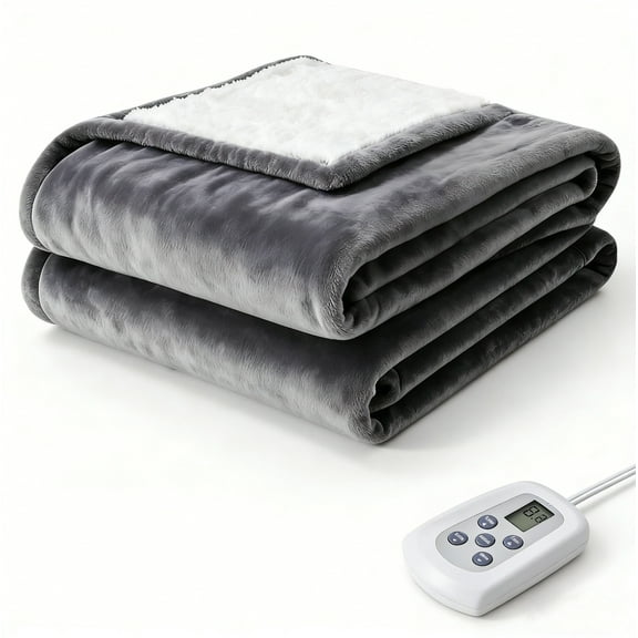 Electric Blanket Heated Throw, 10 Heat Levels with Auto Off and Overheat Protection, Flannel Sherpa Dual Sided Heating Blanket, Twin Size Soft Warmer for Home Use, Machine Washable and ETL Certified