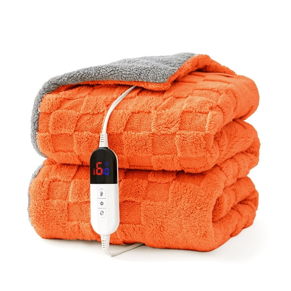 Naipo Heated Blanket 50x60 Inch Electric Blanket with 6 Heat Settings and 1-4H Auto Off Timer, Machine Washable Soft Flannel Fleece Throw Blanket for Couches, Beds for Home Office Use (Orange)