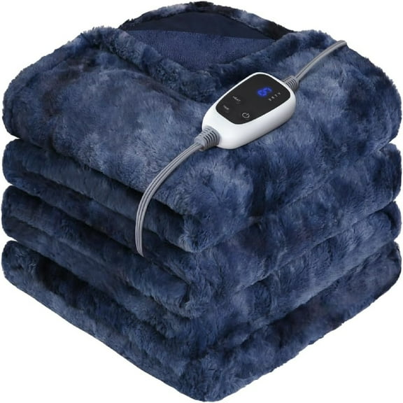 Electric Blanket Heated Throw, Faux Fur Heating Blanket with 6 Heat Settings & 2-10 Hours Auto Shut Off, Fast Heating