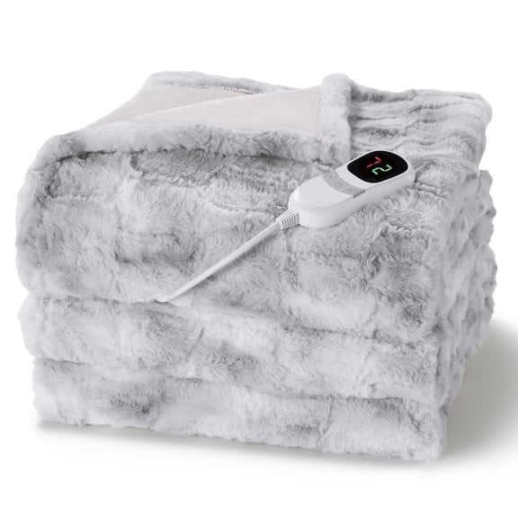 MARNUR Heated Blanket Electric Throw Extra Large Size 50"x72", Soft Faux Fur Heated Throw with 10 Heating Levels 4 Hours Timer Machine Washable, Gray