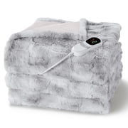 MARNUR Heated Blanket Electric Throw Extra Large Size 50x72, Soft Faux Fur Heated Throw with 10 Heating Levels 4 Hours Timer Machine Washable, Gray