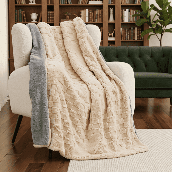Naipo Heated Blanket Throw 50x60inch Electric Blanket with 6 Heat Settings and 1-4H Auto off Timer, Machine Washable Soft Flannel Fleece Blanket for Couches, Beds for Home Office Use, Beige