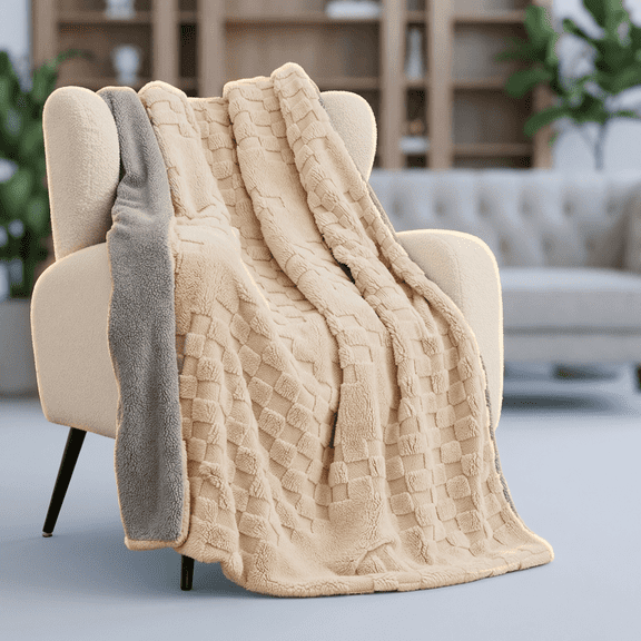 Naipo Heated Blanket Throw 50x60inch Electric Blanket with 6 Heat Settings and 1-4H Auto off Timer, Machine Washable Soft Flannel Fleece Blanket for Couches, Beds for Home Office Use, Beige