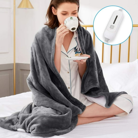 Electric Blanket Heated Throw, Soft Flannel & Sherpa Heating Blanket Throw with 3 Heating Levels & 4hrs Auto Off, Machine Washable, ETL Certified, Home Office Use, 50x60 Inch, Grey