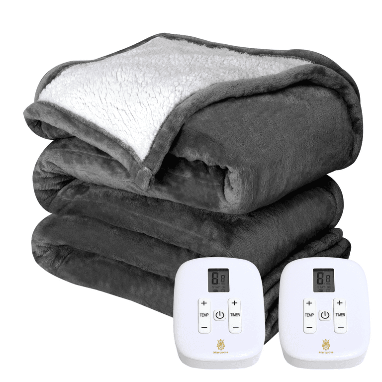 King Size Electric Blanket with Dual Controllers 10 Heat Settings Auto Off Safety Feature Grey Walmart