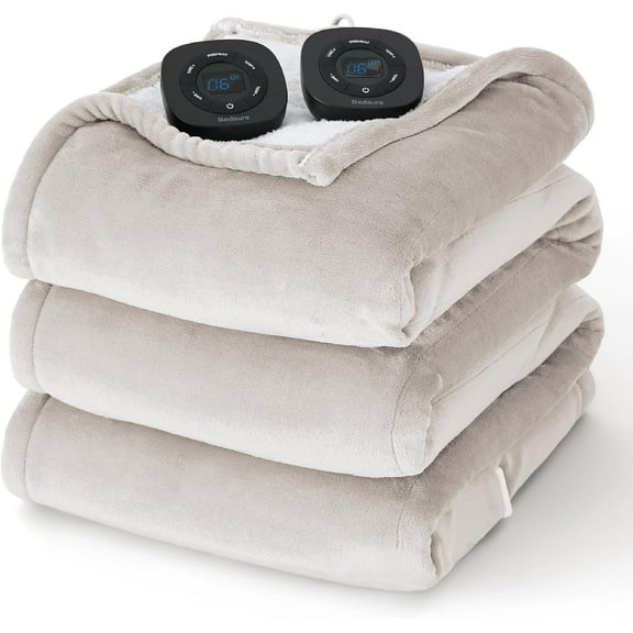 Electric Blanket King Size - Dual Control Heated Blanket King Size, Fast Heating with 10 Time Settings & 10 Heat Settings, Warm Gift for Grandma (100x90 inches, Cream)