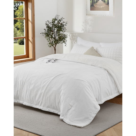 Electric Blanket King Size with Dual Control, Waffle Heated Blankets with ETL Certified, Soft Flannel, 4 Heat Levels, 10 Hours Auto Off, White, King 100" x 90"