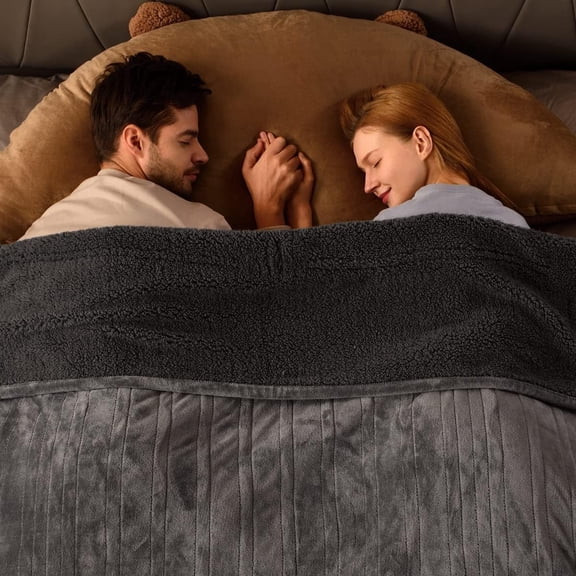 Electric Blanket King Size with Dual Controls, 10 Heat Levels & 1-12H Auto Shut-Off, Fast Heating Soft Velvet to Sherpa Heated Blanket for Couples, Machine Washable, Gray