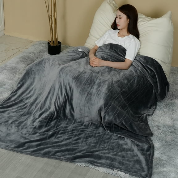 Electric Blanket King Size, Flannel & Sherpa Heated Blanket with 10 Heating Levels & 1-12 Hours Auto Shut Off, Fast Heating Blanket, Machine Washable, Grey, 84X90 Inch