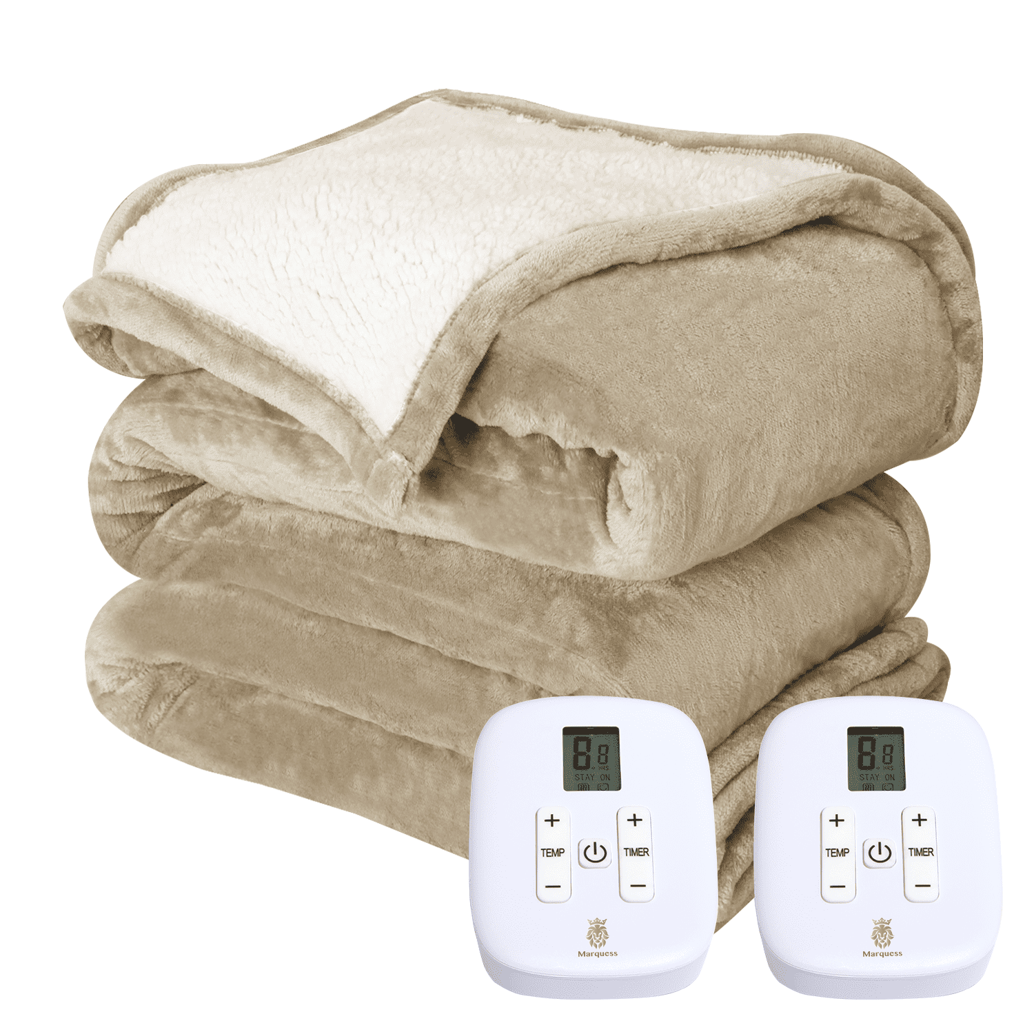 Electric Blanket King Size Sherpa Flannel Heated Throw with Dual Control 10 Heat Settings Machine Washable 100 x90 Linen
