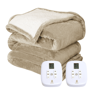 Electric Blanket King Size, Sherpa Flannel Heated Throw with Dual Control, 10 Heat Settings, Machine Washable 100"x90" Linen