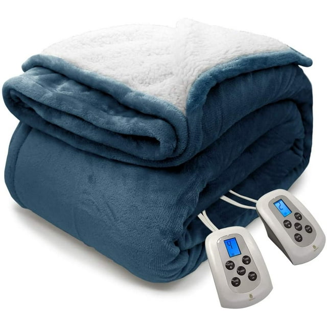 Electric Blanket King Size, Sherpa Flannel Heated Throw with Dual
