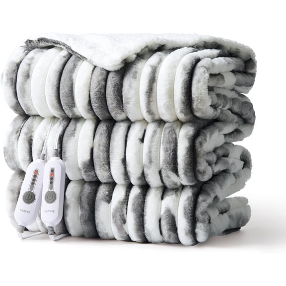 Electric Blanket Queen 84"x90", Cozy Faux Rabbit Fur Heated Blanket with 4 Heating Levels & 4 Hours Auto Off, Over-Heat Protection, Machine Washable, Marble Gary