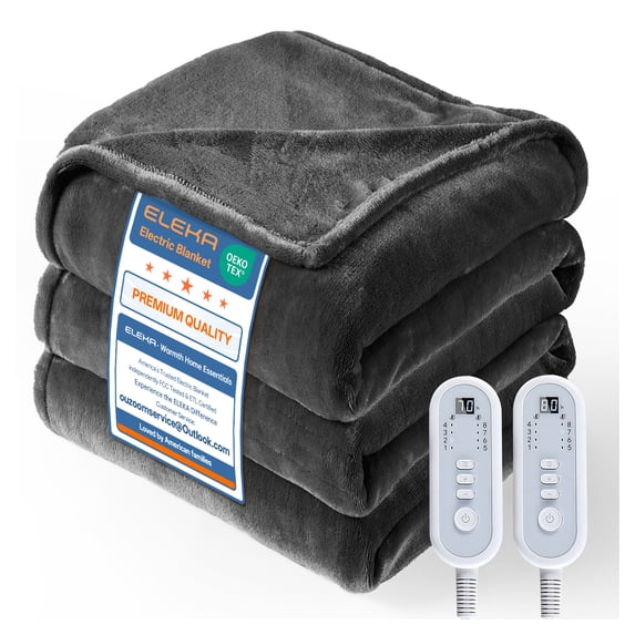 ELEKA Electric Blanket Heated ,84" x 90" Soft Faux Fur Heated Blanket,8 Heating Levels, 10 Hours Timer,Dark Gray