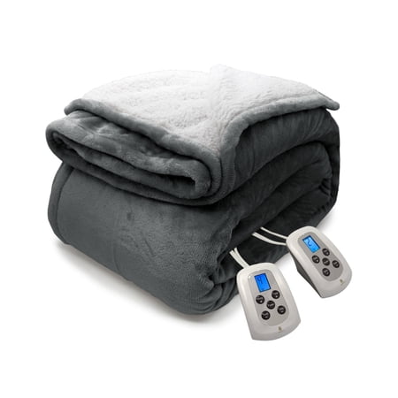 Electric Blanket Queen, Heated Blanket Grey Throw with 10 Heat Settings / Safety 10 Hours Auto-Off Dual Controllers 84"x90"