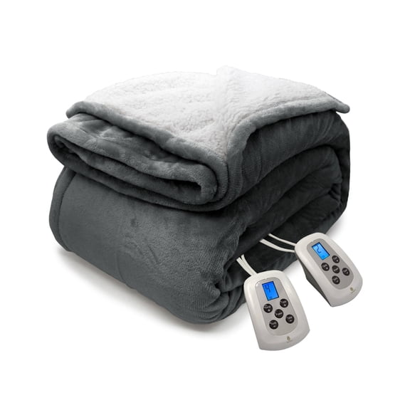 Electric Blanket Queen, Heated Blanket Grey Throw with 10 Heat Settings / Safety 10 Hours Auto-Off Dual Controllers 84"x90"