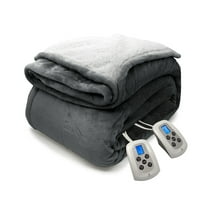 Electric Blanket Queen Grey Heated Throw with 10 Heat Settings / Safety 10 Hours Auto-Off Dual Controllers 84"x90"