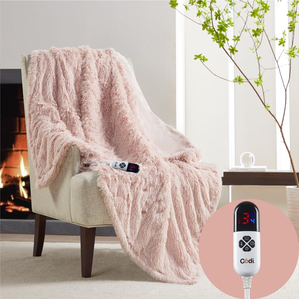 Electric Blanket Throw Fuzzy Shaggy Fur Blush 50X60 Super Soft Faux
