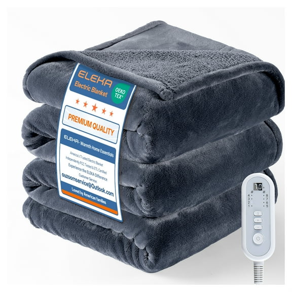 ELEKA 50" x 60" Electric Heated Throw Blanket with 8 Heating Levels & 1- 8H Auto-off, Gray