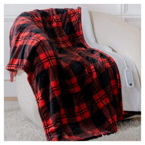 ELEKA Electric Heated Blanket Throw,50" x 60", 8 Heating Levels,8 H Timer,Red Plaid