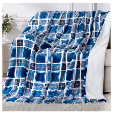 ELEKA Electric Heated Blanket Throw, 62" x 84", Blue & White Plaid, 8 Heat Levels, 10H Auto Shut-Off, Machine Washable