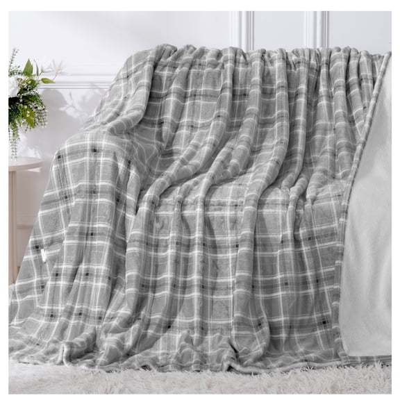 ELEKA Electric Heated Blanket Twin Size, 62" x 84", 8 Heat Levels, 10-Hour Auto Shut-Off, Grey White Plaid