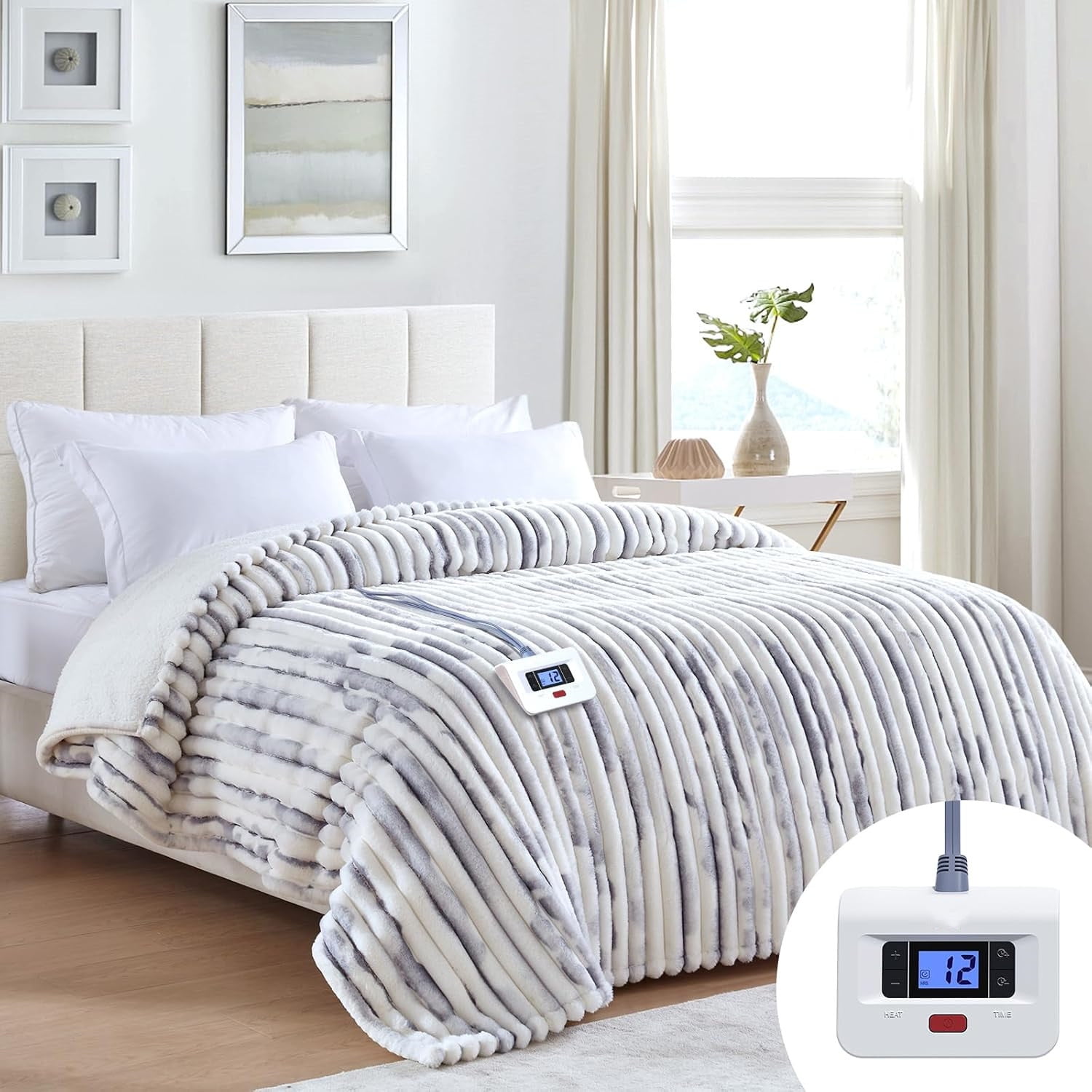 Electric Blanket Twin Size 62"*84",Super Cozy Fur to Reversible Heated Twin Blanket with 10 Heating Levels & 1-12 Hours Auto Off Overheating Protection Machine Washable