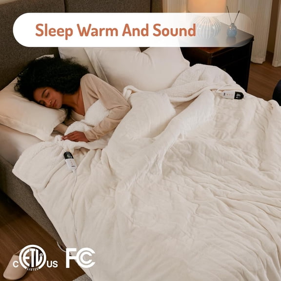 Electric Blanket Twin Size - Soft Sherpa Flannel Heated Blankets - 6 Heat Settings, 10-Hour Auto Shut-Off, Overheat Protection, ETL Certified - 62x84"