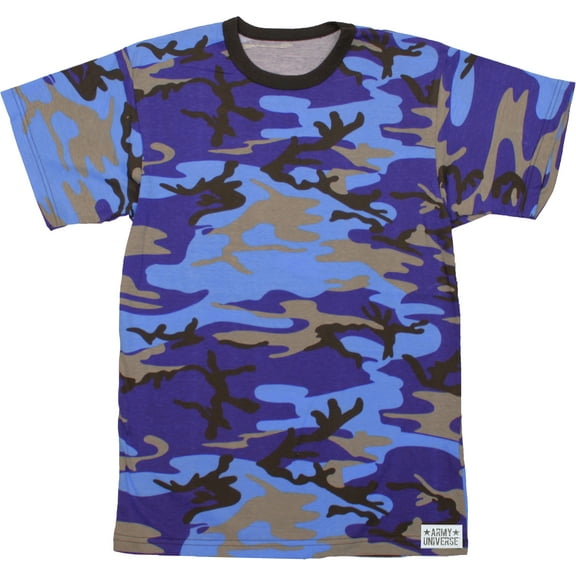 Electric Blue Camouflage Short Sleeve T-Shirt with ARMY UNIVERSE Pin - Size Large (41"-45")