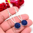 thumbnail image 1 of Electric Blue Titanium Agate Drusy Designer Handmade 925 Sterling Silver Earring 2.26 Sku19, Blue Earring, Natural Gemstone Earring, 1 of 2