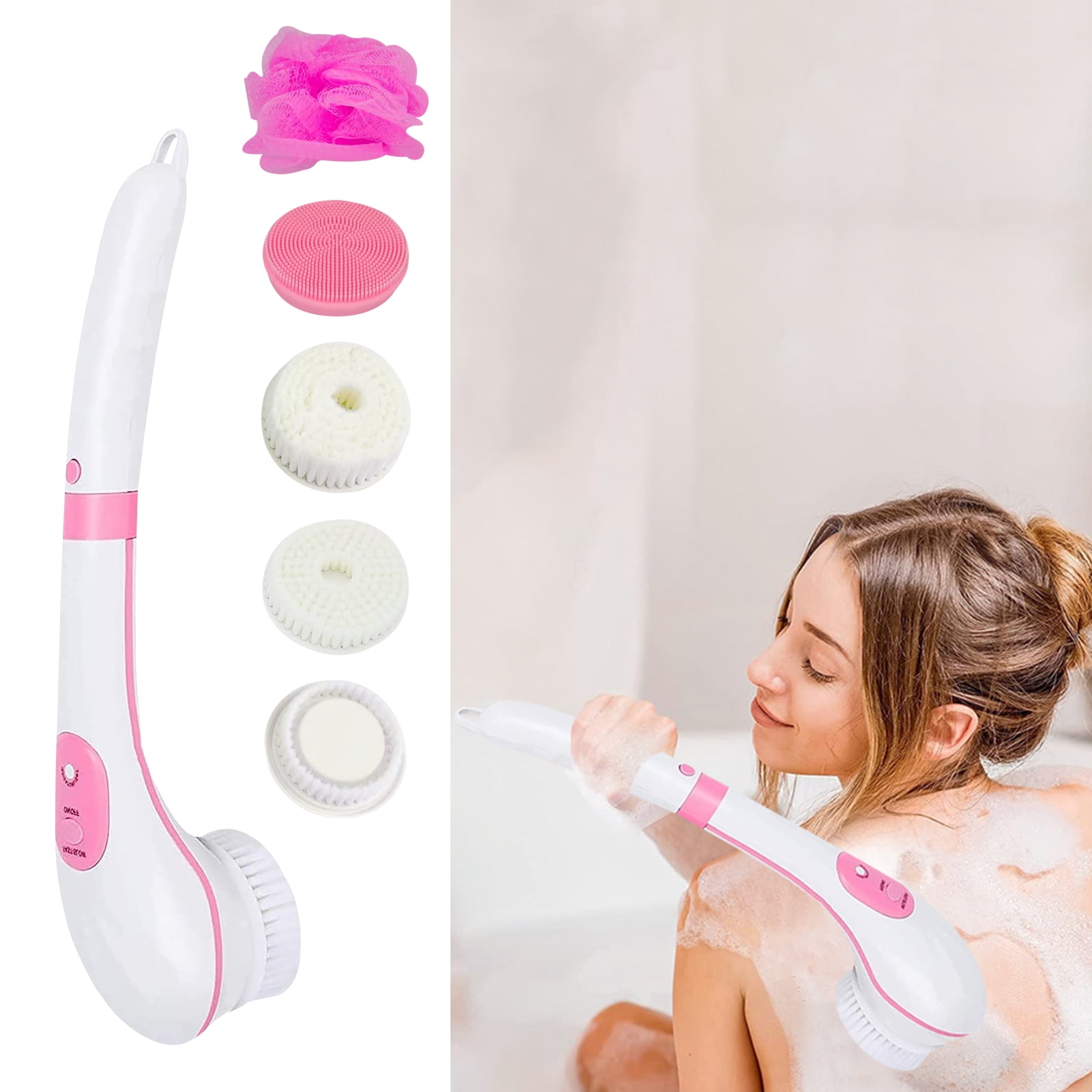 Electric Body Bath Brush for Shower, USB Rechargeable Shower Brush with Long Handle, Back ...