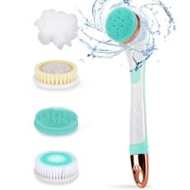 Electric Body Brush for Exfoliating and Massage, Long Handle Electric Bath Brush Rechargeable Body Scrubber, Soft Silicone Spinning Skin Brush with 4 Spin Brush Heads for Man and Women