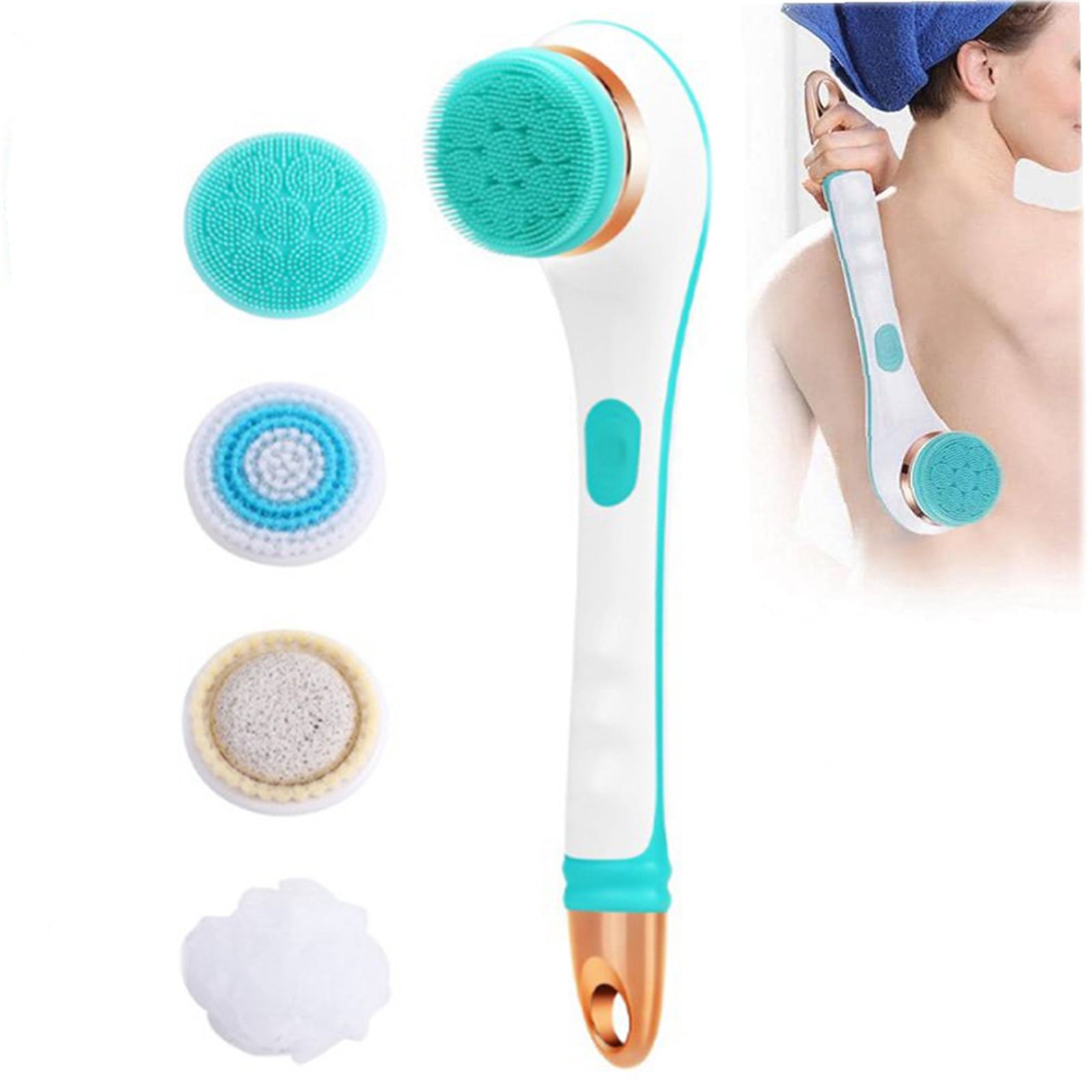 Electric Body Brush, Silicone Bath Brush Back Scrubber Shower Massage USB  Rechargeable Cleaning Brush with 4 Brush Heads