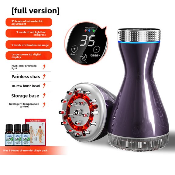 Electric Body Massage Brush with Red Light and Thermal Heat, USB Rechargeable Handheld Scraping Device with Multi-Node Plate for Abdomen Back Relaxation