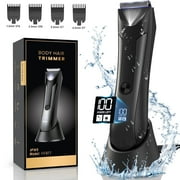 Electric Body Trimmer, Mens Groin Hair Trimmer IPX5 Waterproof Wet/Dry Use Razor, Ceramic Blade Ball Shaver Clipper Body Grooming Kit with LCD Baterry Display, USB Recharge Dock & LED Light