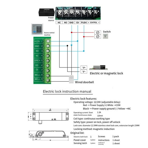 Electric Bolt Lock With Adjustable Delay Access Control Electric Lock Dc12V-24V