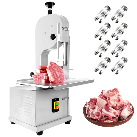 Electric Bone Saw Machine, 2000W 110V Stainless Steel Meat Bandsaw with 0.04"-10" Height & 19.3"x15.3" Workbench, Commercial Frozen Meat Cutter with 8 Blades, Meat Cutting Machine