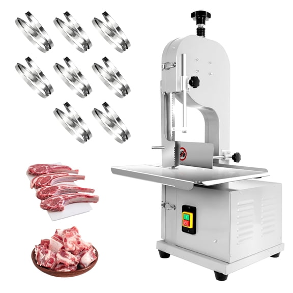 Electric Bone Saw Machine, 2000W Stainless Steel Meat Bandsaw with 0.04"-10" Height, Commercial Frozen Meat Cutter with 8 Blades, 19.3"x15.3" Workbench, Meat Cutting Machine for Chicken Farm