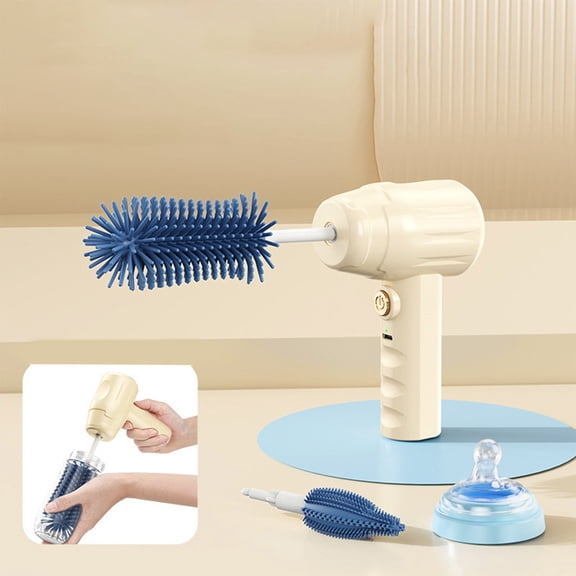 Electric Bottle Brush Cleaner - Baby Bottle Brush with 2 Brush Heads - USB Rechargeable Cup Cleaning Brush for Water Cups, Kettles, Jars, and Narrow Containers - Compact Kitchen Cleaning Tool