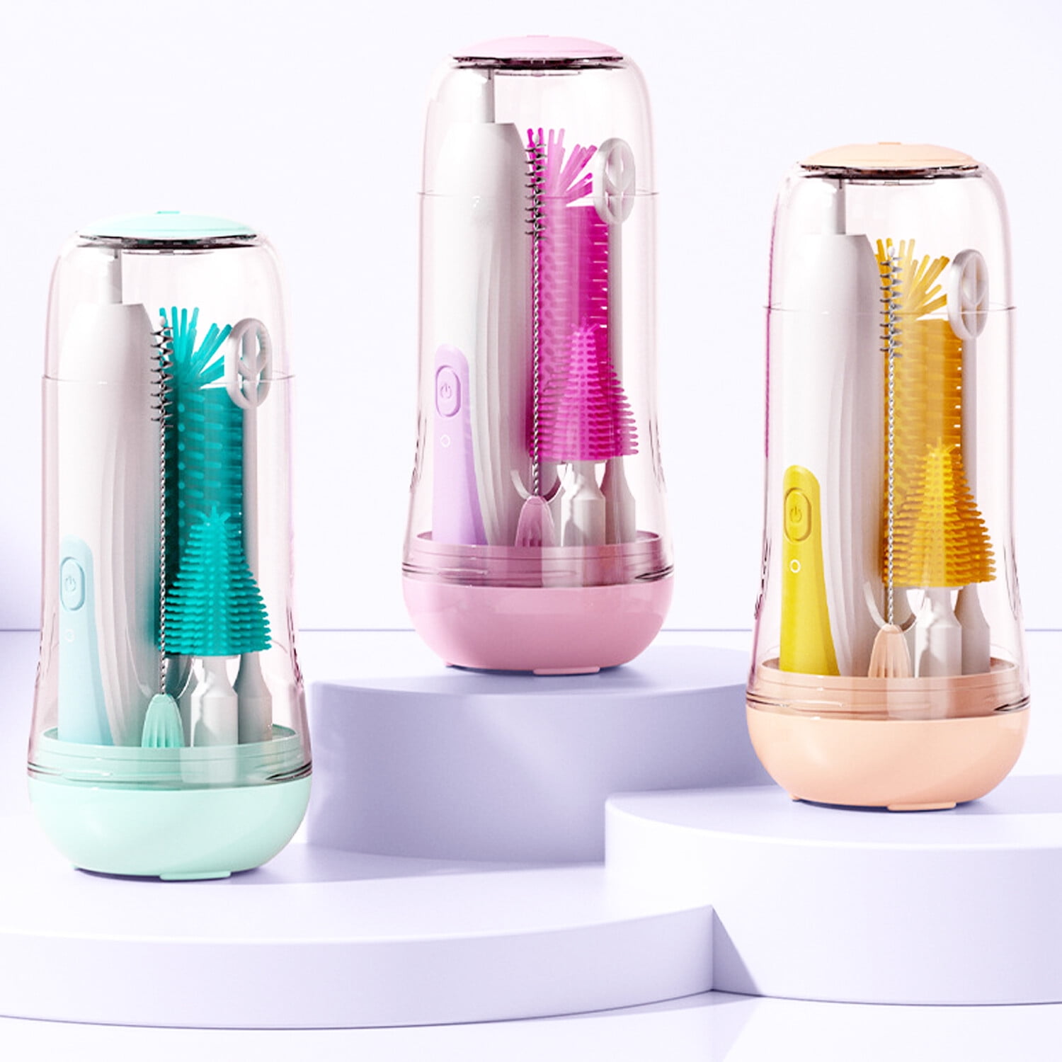 Electric Bottle Brush Cleaner, Portable Rechargable Baby Bottle Brush Kit for Travel with Silicone Nipple & Straw Brush, Drainage Rack, Storage Box, Perfect Essentials Gift for Mom After Birth