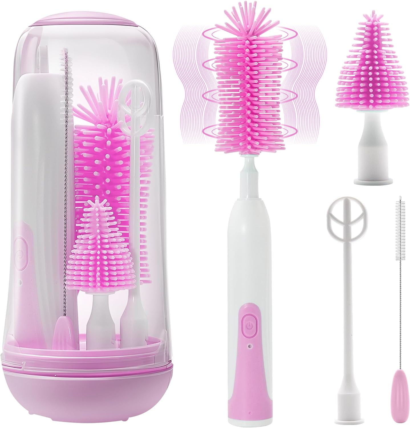 Electric Bottle Brush Cleaner, Rechargable Electric Baby Bottle Brush for Travel, Waterproof Electric Bottle Cleaner Set with Nipple & Straw Brush, Perfect Essentials Gift for Mom After Birth, Purple